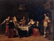 Christoph jacobsz.van der Lamen Cavaliers and courtesans in an interior oil painting on canvas